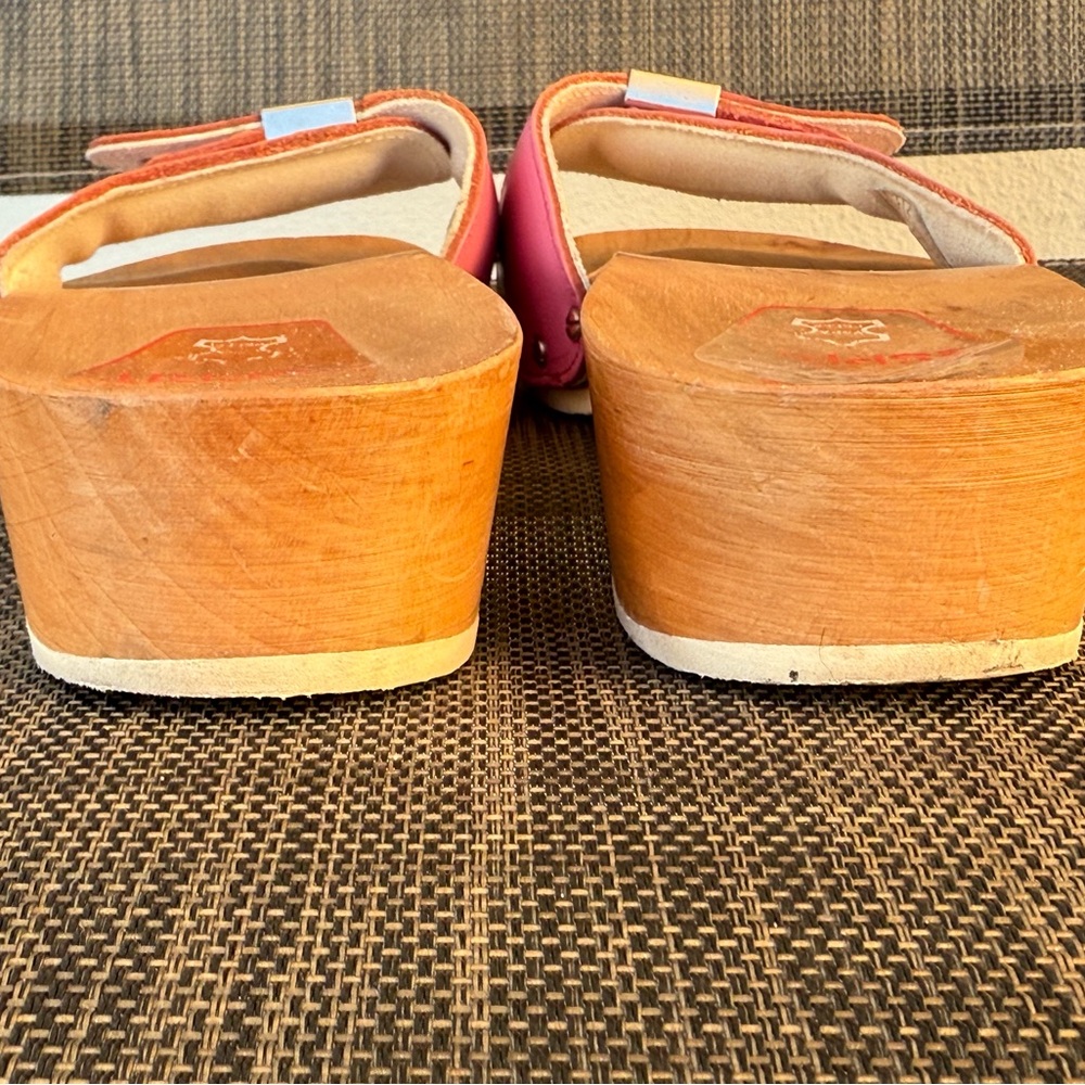 Esprit Mia heeled wooden sandals pink Y2K 70’s -leather upper retro vibe size 9 - Picture 5 of 6